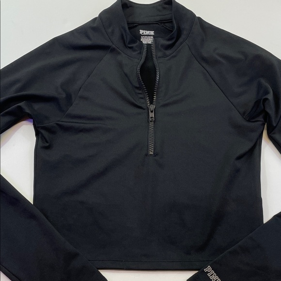 PINK Victoria's Secret Tops - Victoria’s Secret PINK Black Quarter-Zip Crop Pullover Womens Sz S